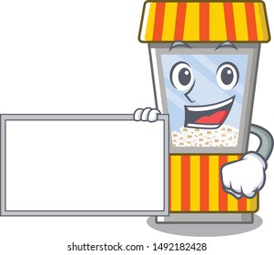 With board popcorn vending machine cartoon isolated mascot