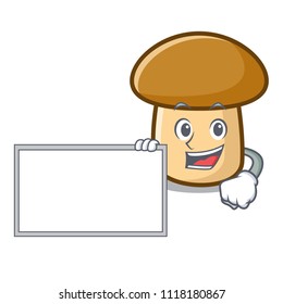 With board porcini mushroom character cartoon