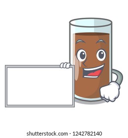 With board pouring chocolate milk from bottle cartoon