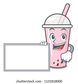 With board raspberry bubble tea character cartoon