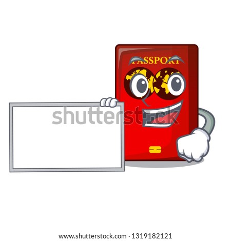 With board red passport in the character shape
