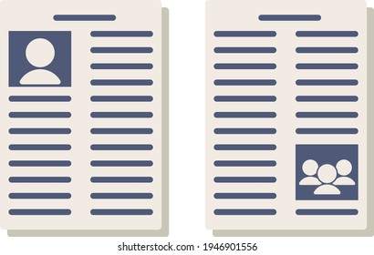 Board with resume. Sheets with text and pictures.