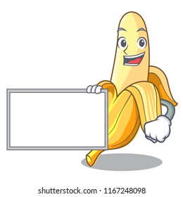 With board ripe banana isolated on character cartoon