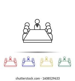 Board Room Members Sitting Around A Table Multi Color Style Icon. Simple Thin Line, Outline Vector Of Team Work Icons For Ui And Ux, Website Or Mobile Application