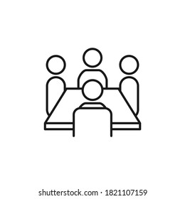 Board Room Members Sitting Around A Table. Meeting Icon Concept Isolated On White Background. Vector Illustration