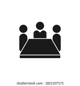 Board Room Members Sitting Around A Table. Meeting Icon Concept Isolated On White Background. Vector Illustration