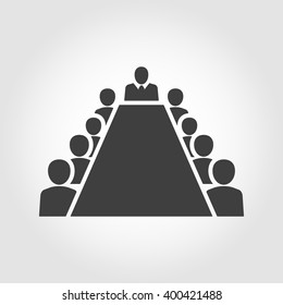 Board room members sitting around a table. Board Room Icon Image - stock vector