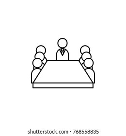 Board Room Members Sitting Around A Table Icon. Team Work Element. Premium Quality Graphic Design. Signs, Outline Symbols Collection, Simple Thin Line Icon For Websites, Web Design On White Background