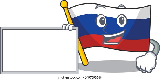 With board russian mascot flag shaped on character