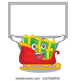 Up board santa sleigh with piles presents cartoon