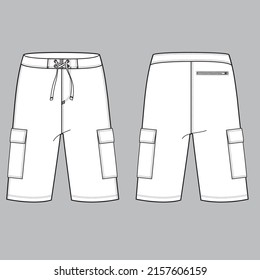 Board short, beach short, men short, boy short, flat fashion sketches cad swimwear, beach wear