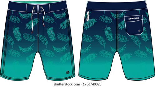 Board Shorts design concept vector template, Swim shorts concept with front and back view for Surfing, Swimming active wear shorts design.