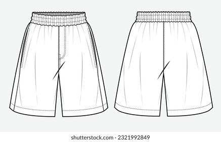 Board shorts front and back view technical drawing vector template		