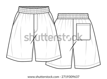 Women’s board shorts  technical illustration vector mockup template.