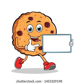 With Board Sign Cookie Cartoon Character Can Mascot Vector Illustration.