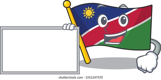 with board smiling flag namibia cartoon character working
