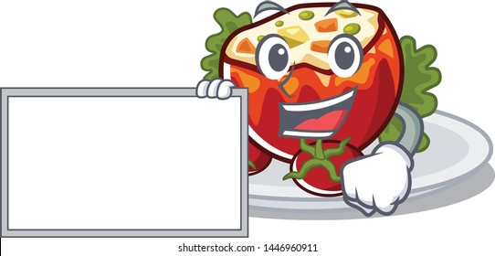 With board stuffed tomatoes put on character plates