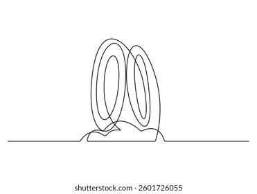 Board for surfing. Continuous one line drawing of surfboard. Hand drawn art. Vector illustration