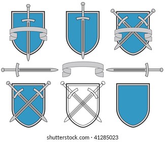 Board and sword. Various variants of figures with a board and a sword, heraldry.
