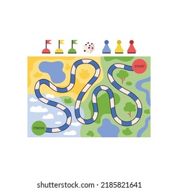 Board or table game with chips and route game field, cartoon flat vector illustration isolated on white background. Entertainment and leisure home games.