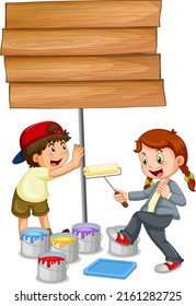 Board template with boy and girl painting illustration
