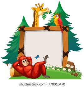 Board template with cute animals in zoo illustration