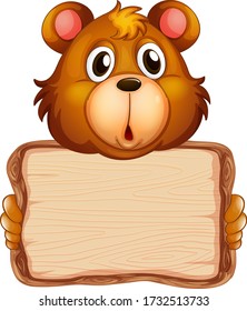 Board template with cute bear on white background illustration