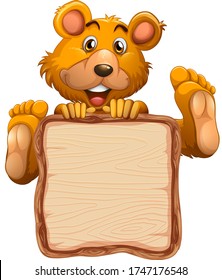 Board template with cute bear on white background illustration