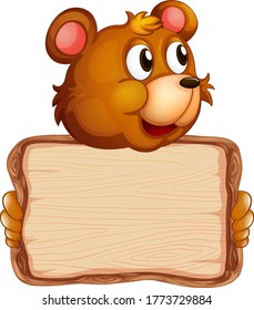 Board template with cute bear on white background illustration