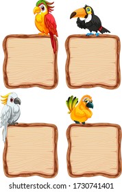 Board template with cute birds on white background illustration