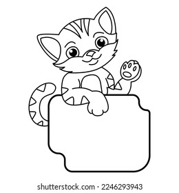 Board template with cute cat cartoon characters vector illustration. For kids coloring book.