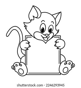 Board template with cute cat cartoon characters vector illustration. For kids coloring book.