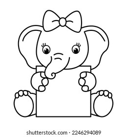 Board-Vorlage mit süßen Elefanten-Cartoon-Zeichen, Vektorgrafik. Für Kinder Farbbuch.