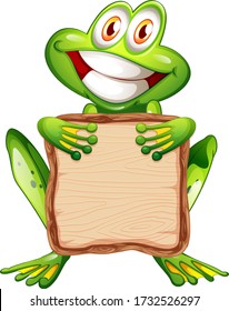 Plantilla de tablero con rana tierna sobre ilustración de fondo blanco
