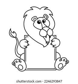 Board template with cute lion cartoon characters vector illustration. For kids coloring book.