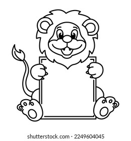 Board template with cute lion cartoon characters vector illustration. For kids coloring book.