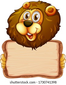 Board template with cute lion on white background illustration