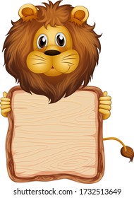 Board template with cute lion on white background illustration