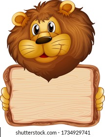 Board template with cute lion on white background illustration