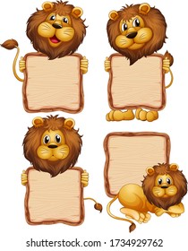Board template with cute lion on white background illustration