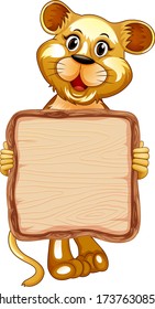 Board template with cute lion on white background illustration