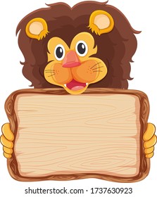 Board template with cute lion on white background illustration