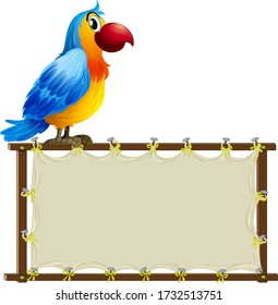 Board template with cute macaw on white background illustration