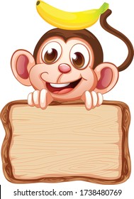 Board template with cute monkey on white background illustration