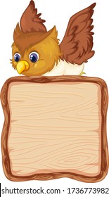 Board template with cute owl on white background illustration