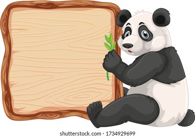 Plantilla de placa con panda lindo en ilustración de fondo blanco