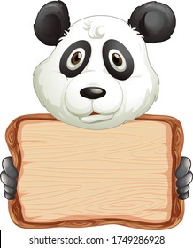 Plantilla de placa con panda lindo en ilustración de fondo blanco