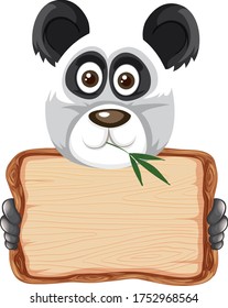 Plantilla de placa con panda lindo en ilustración de fondo blanco