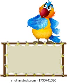 Plantilla de panel con loro lindo en ilustración de fondo blanco
