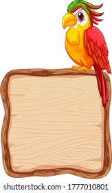 Board template with cute parrot on white background illustration